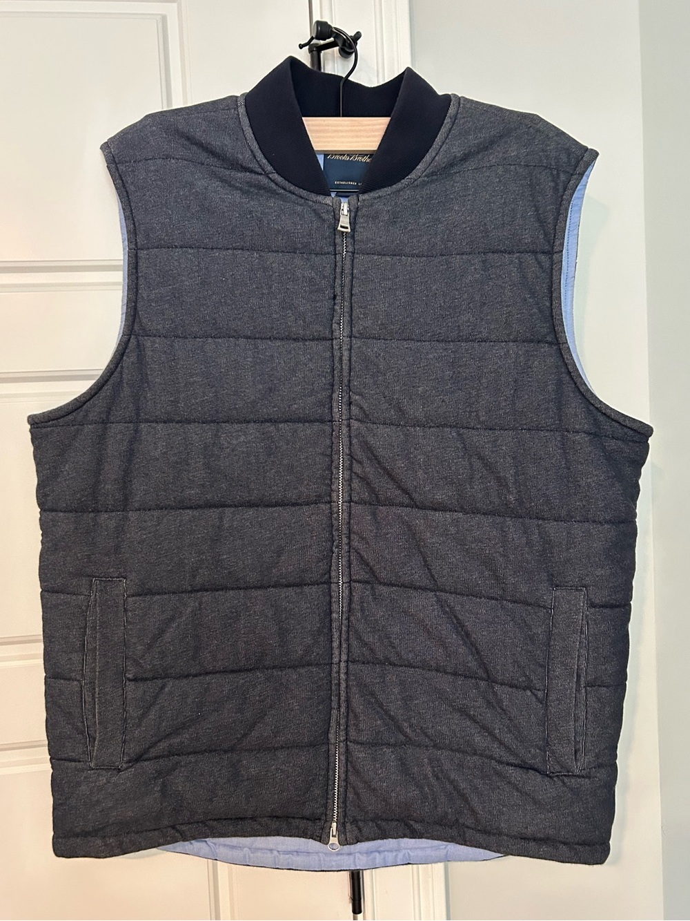 Men's Brooks Brothers Quilted Zip-Front Vest - Denim with Light  by Unknown Blue